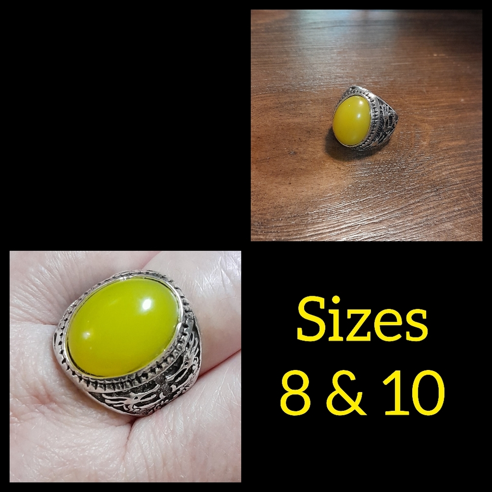 Silver Plated Bright Yellow Beaded Ring Sizes 8 & 10
